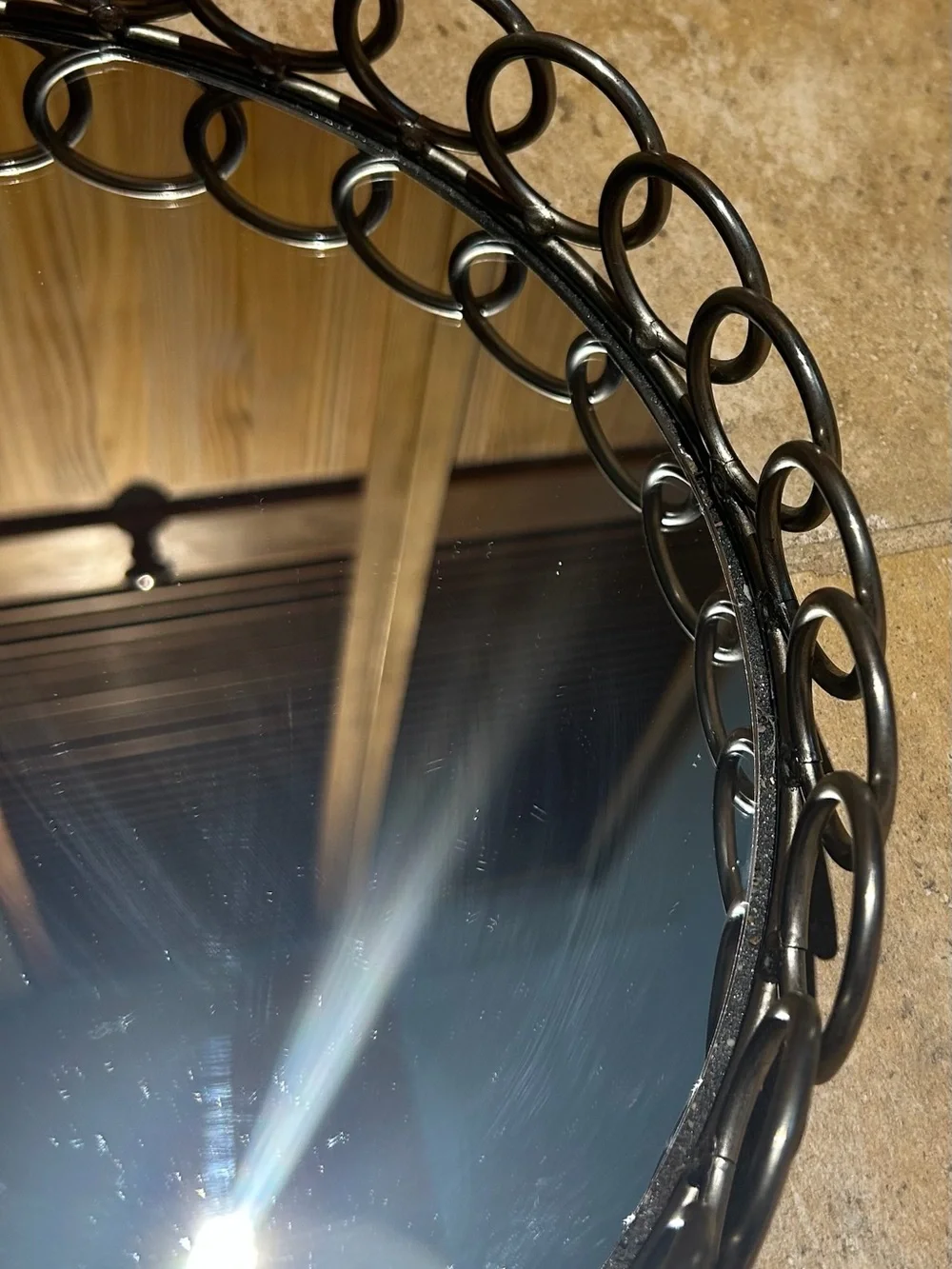 American Atelier Round Silver Looped Mirror Tray,